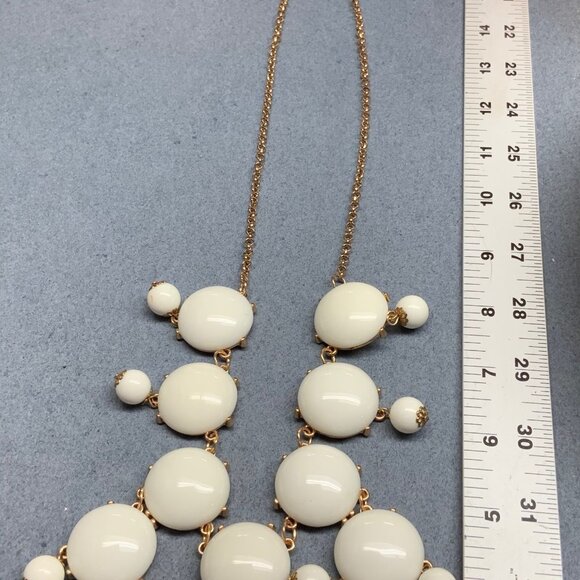 Bubble Statement Necklace 25 In White Round Beads Gold Copper Chain Classic Y2K - Picture 8 of 9